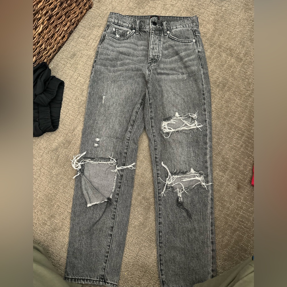 Urban Outfitters distressed black slim straight Mom Jeans